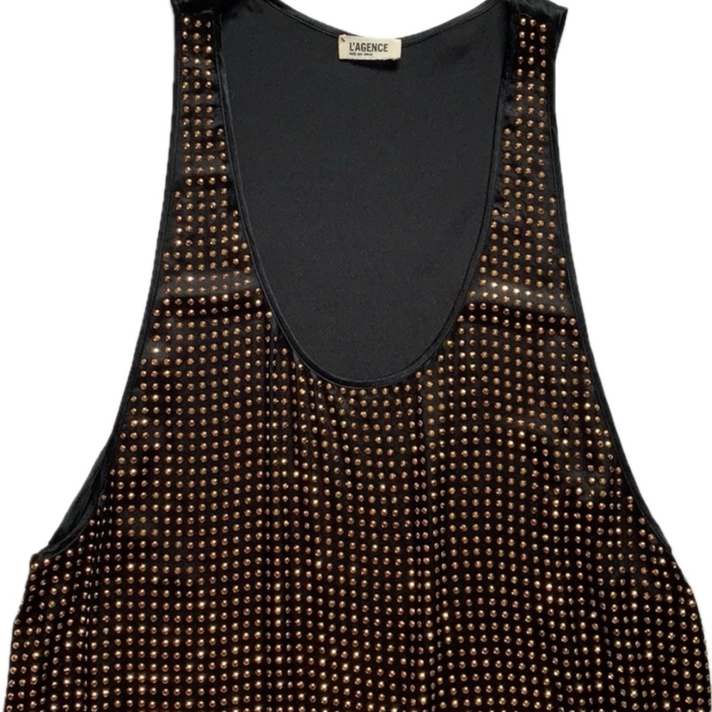 L'AGENCE Black Tank Top with Gold Accents